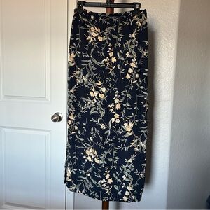 W Vintage 90’s Blue Black Floral First Option Double Split Maxi Skirt Large |B4